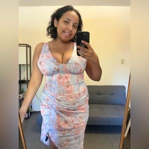 Illusion Floral Ruched Midi Dress XL